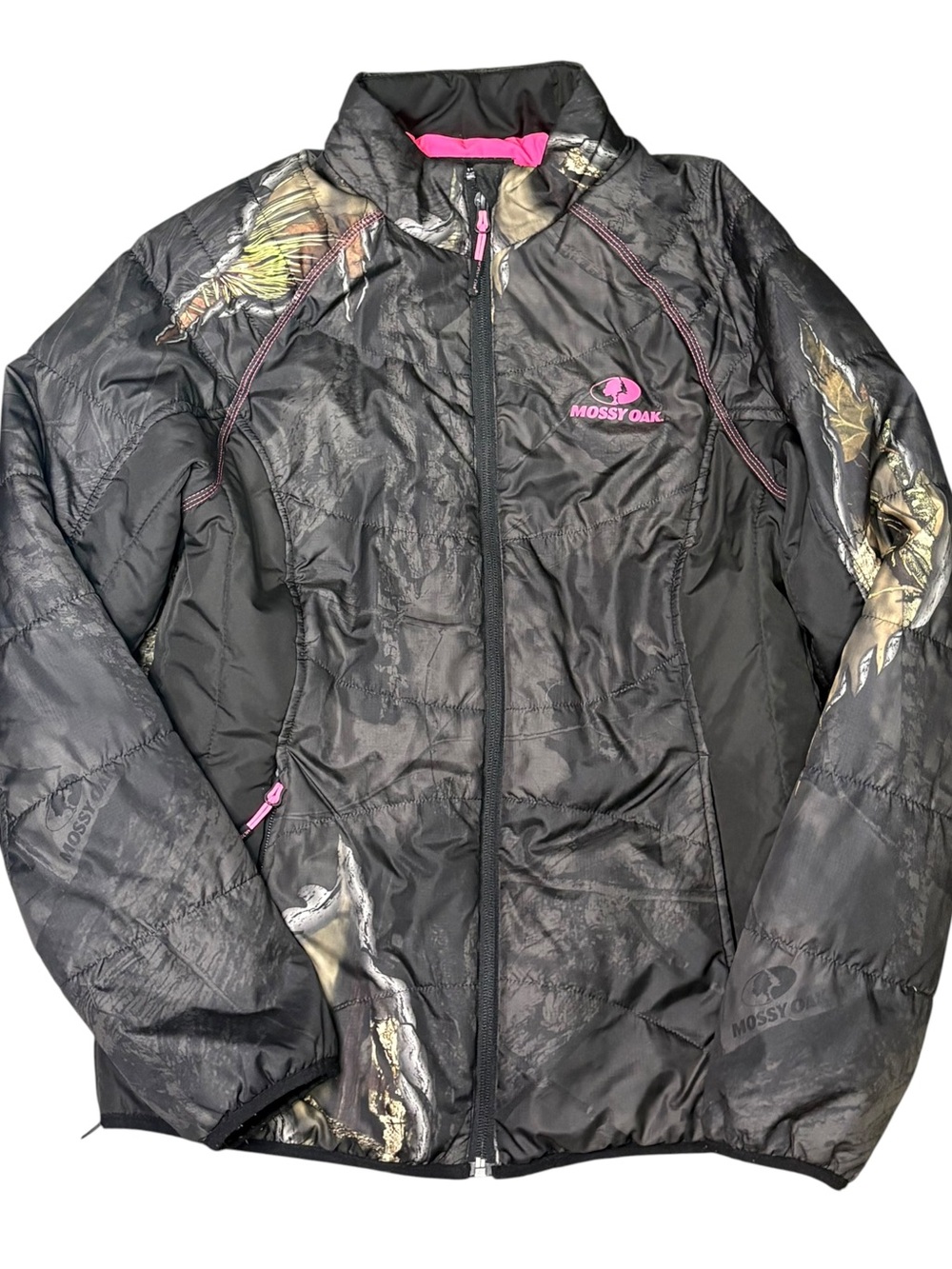 Mossy Oak Women's Black Camo Jacket with Pink Accents